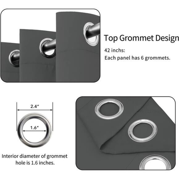 Blackout Curtains for Bedroom, 2 Panels Solid Thermal Insulated Grommet - Picture 4 of 7